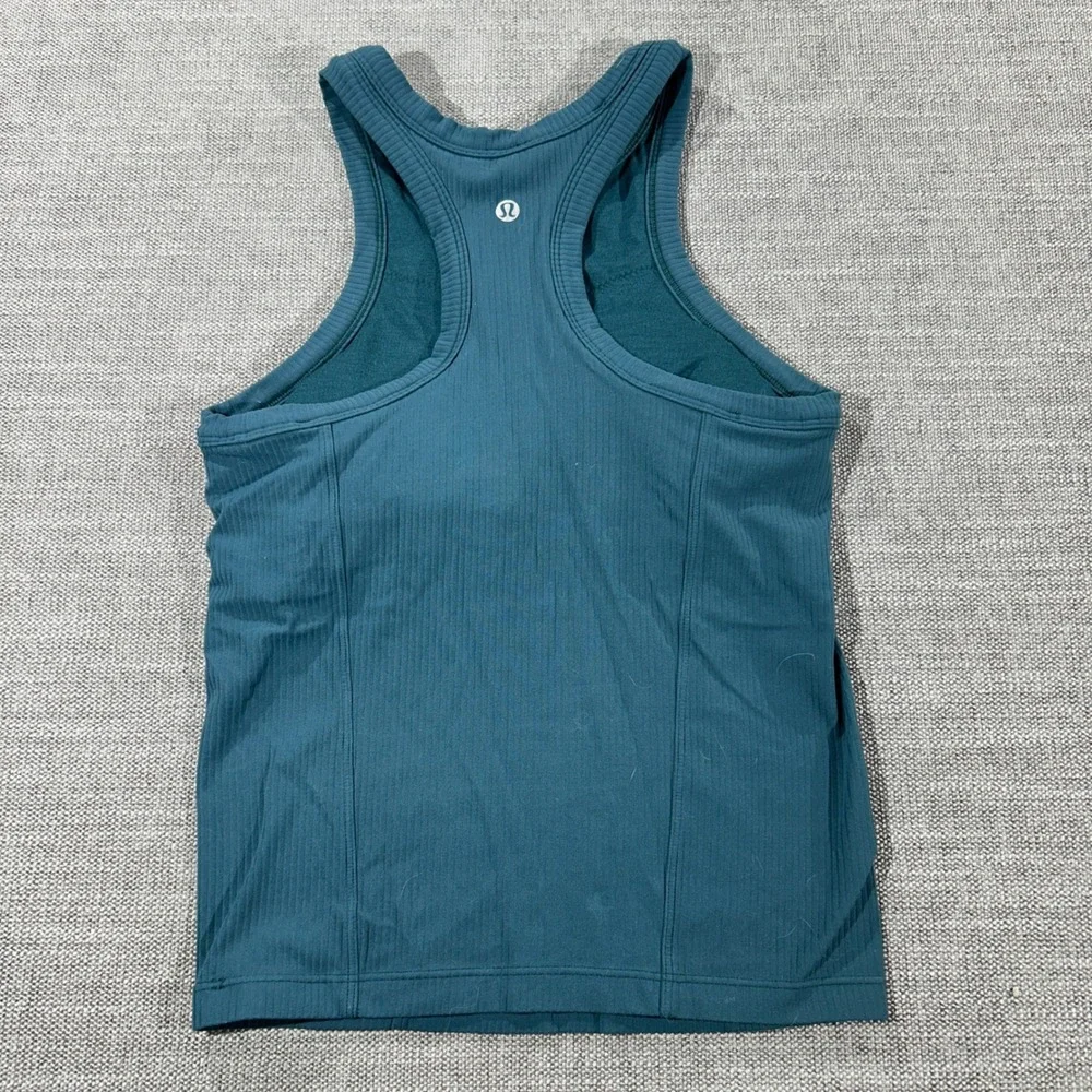 Lululemon Ebb to Street High Neck Crop Tank Size 4 Teal Excellent Ribbed Bra